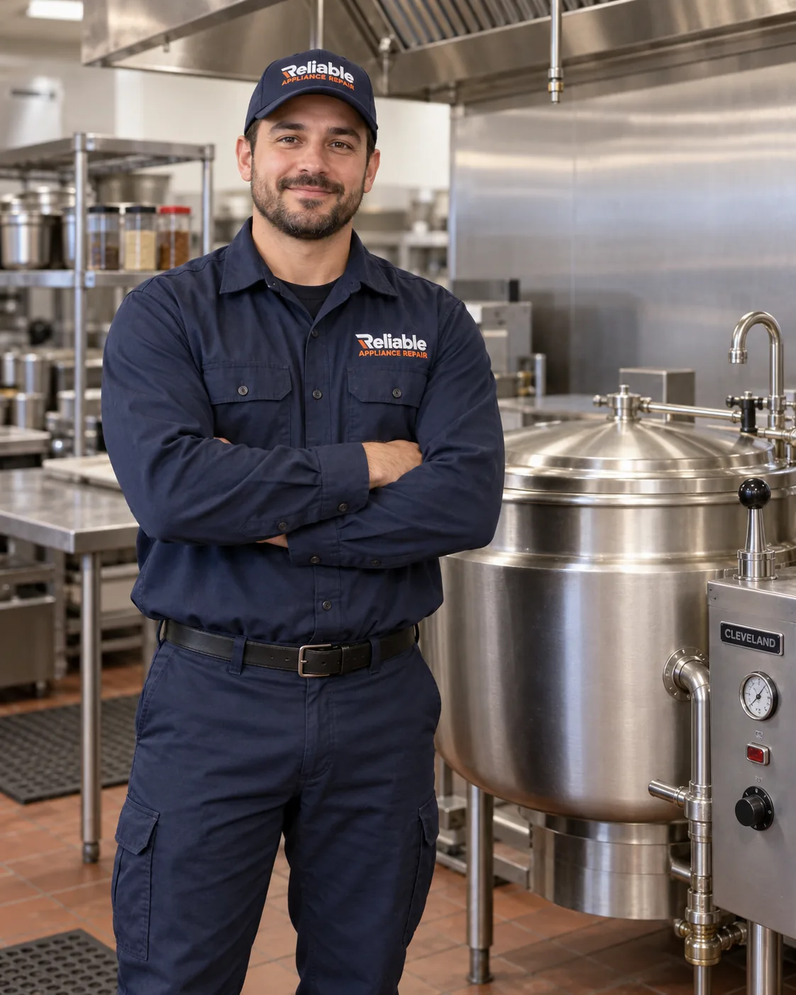 Reliable technician reviewing completed commercial steam kettle service in Atlanta
