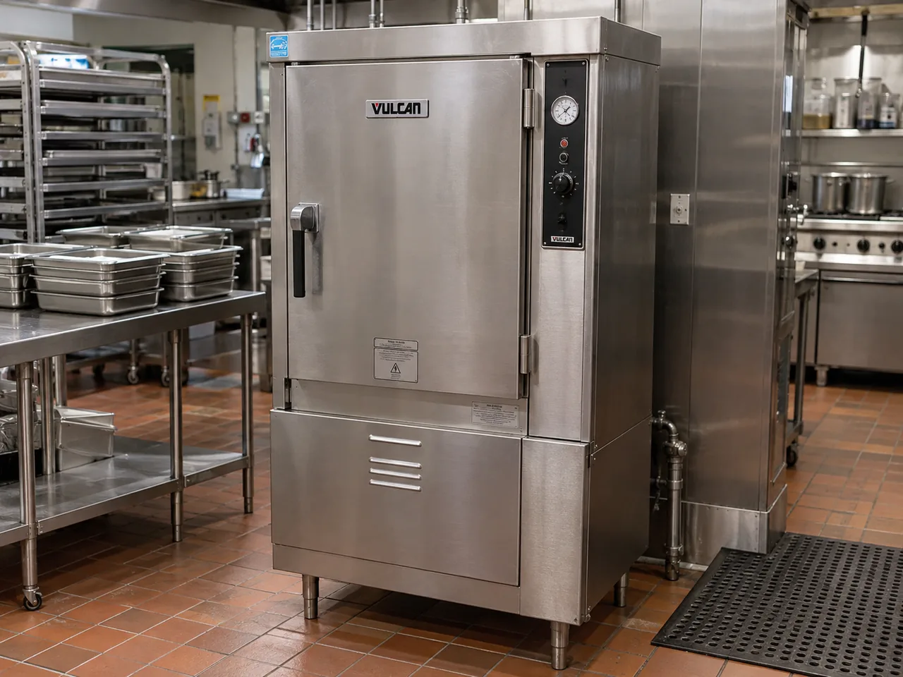 Vulcan commercial steamer after heating recovery repair in an Atlanta kitchen