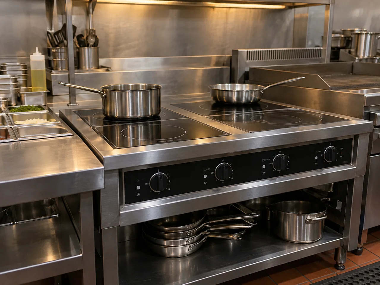 Commercial induction cooking station after intermittent heating repair in Atlanta