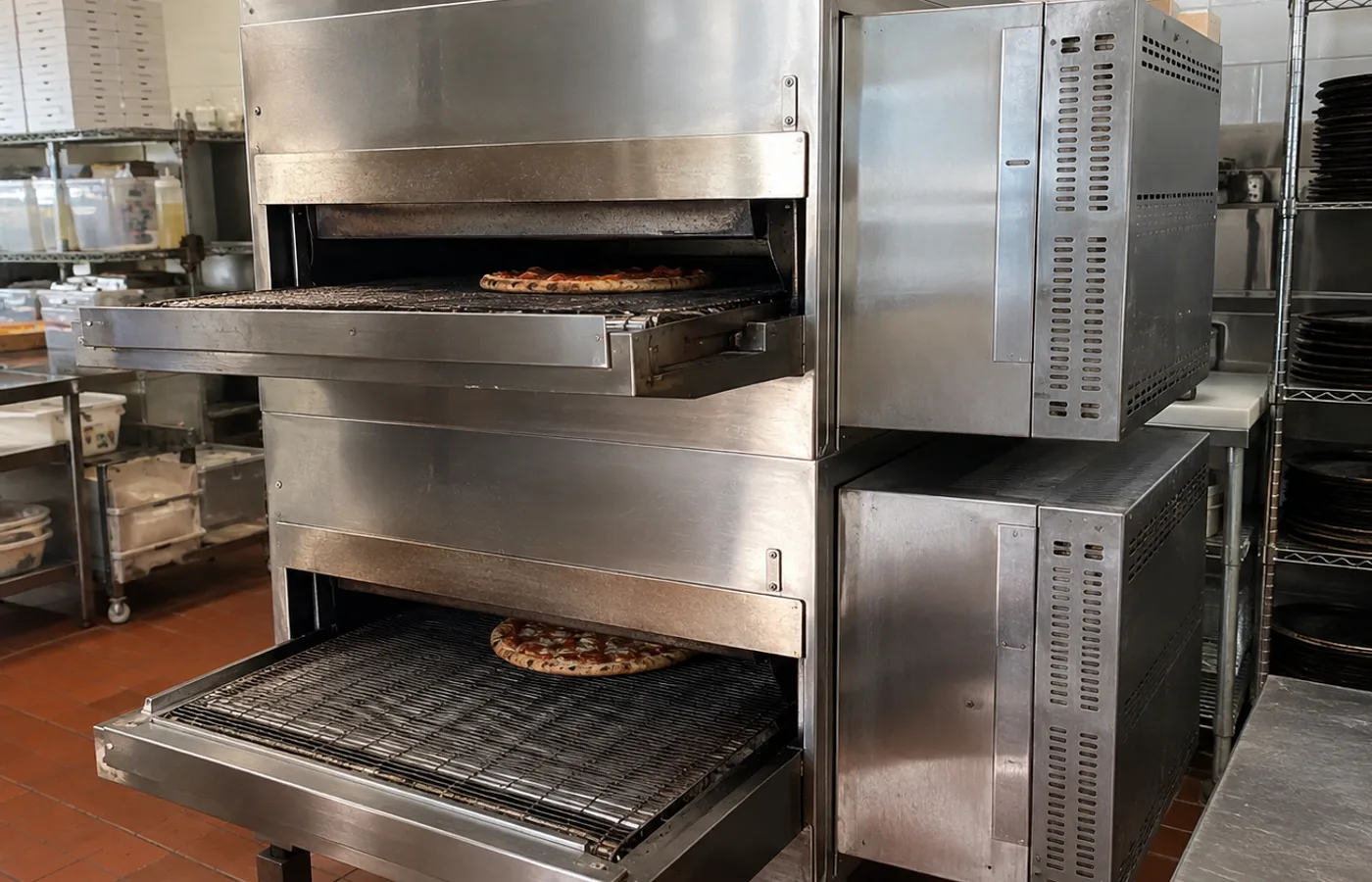 Stacked commercial conveyor ovens after tracking adjustment in Clearwater