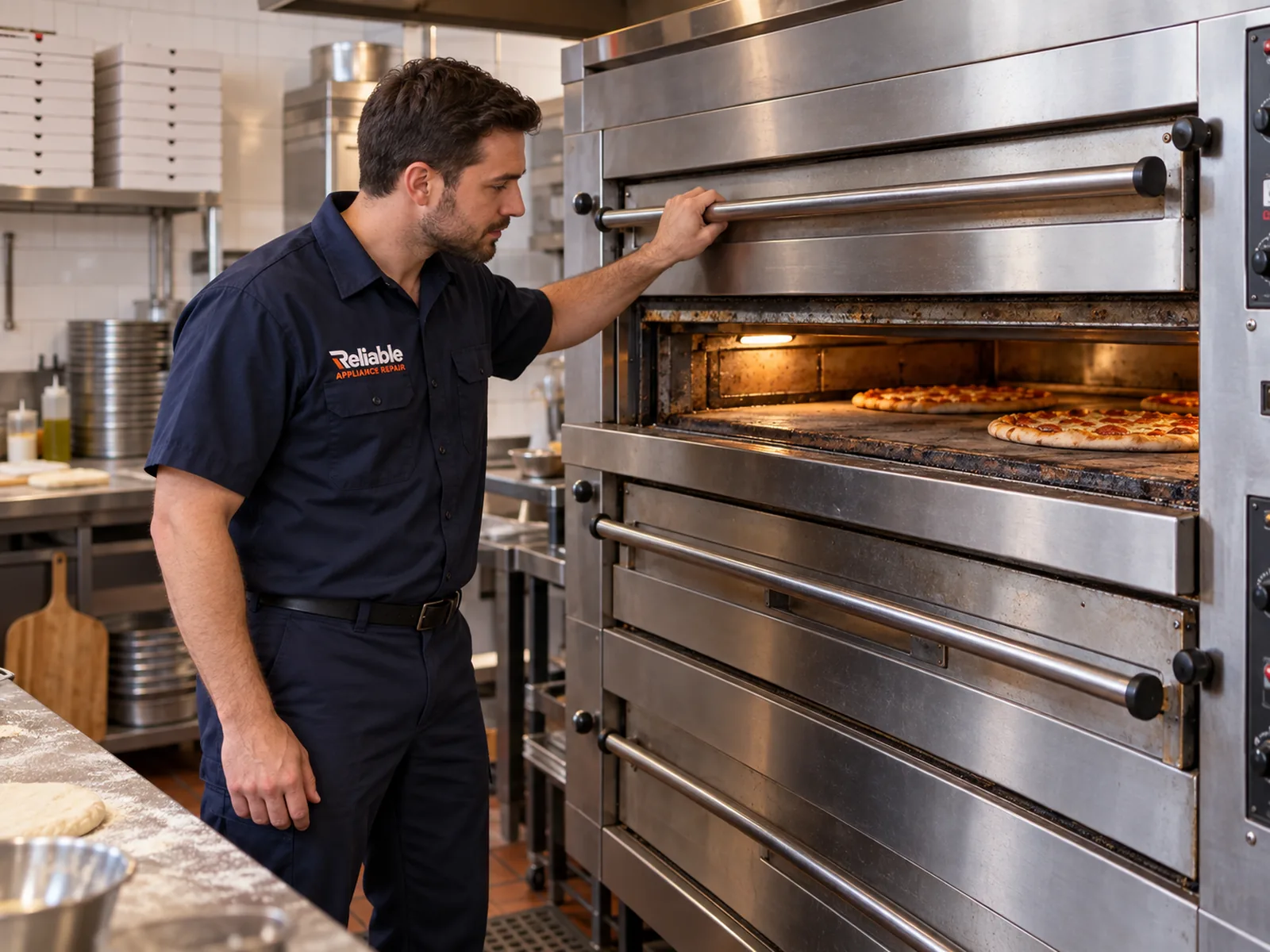 Reliable technician servicing a commercial deck oven in Tampa