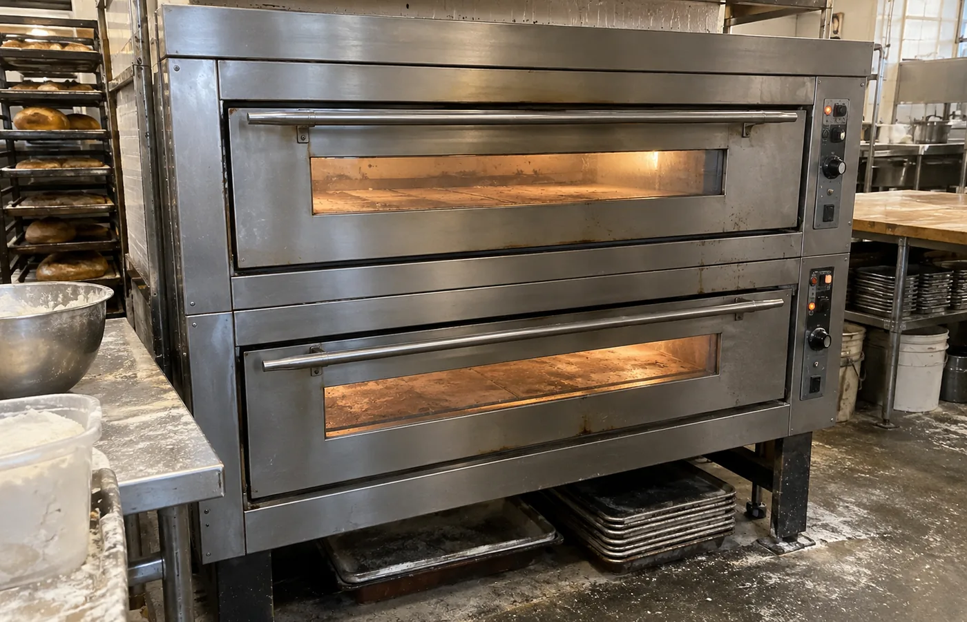 Double-stack bakery deck oven after temperature repair