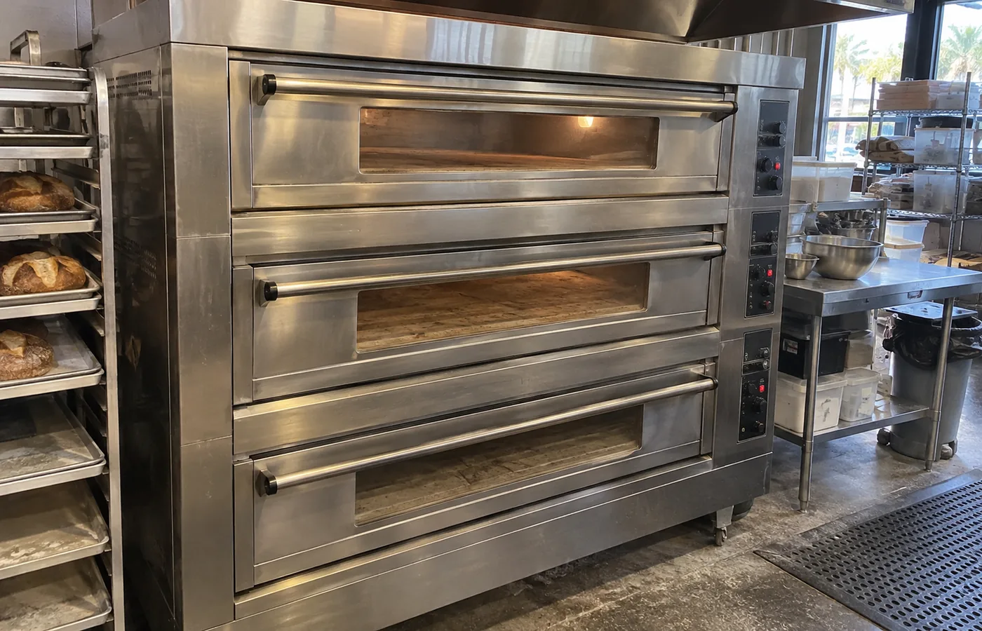 Electric commercial deck oven after heating-element service
