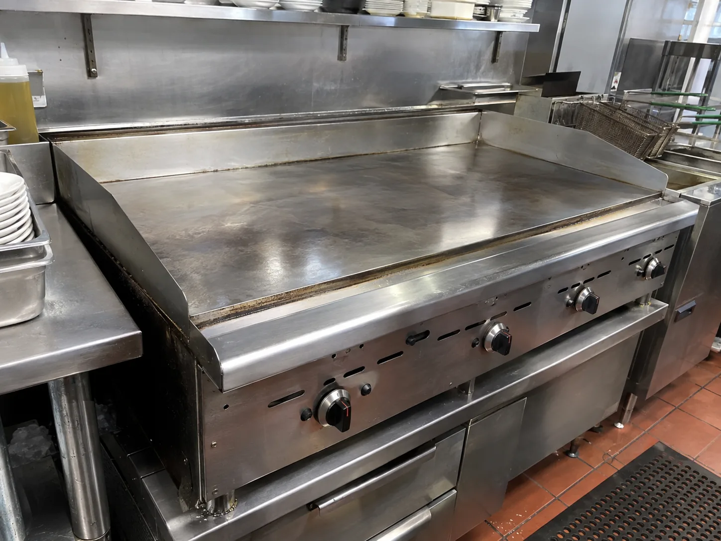 Commercial gas griddle ready after cold-spot repair