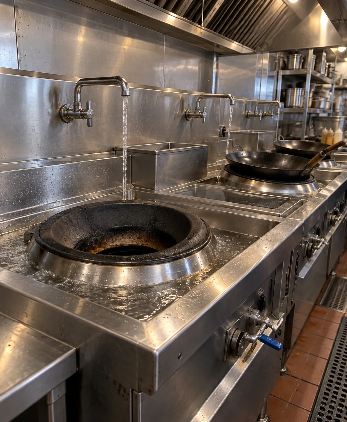 Water-cooled commercial wok range ready for service in Temple Terrace