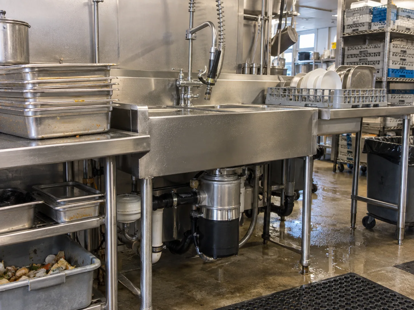 Commercial food waste disposer after jam repair