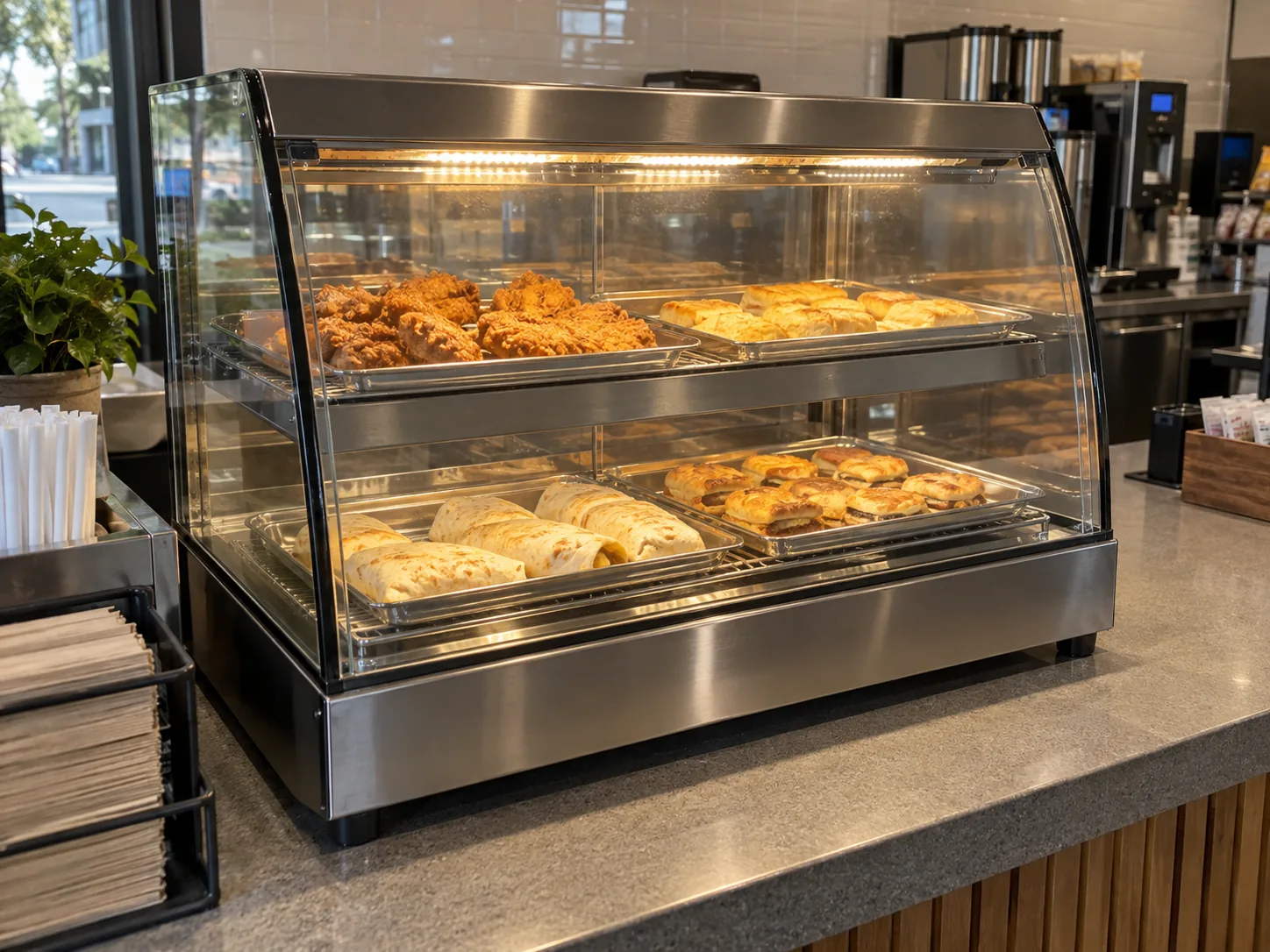 Commercial heated merchandiser after temperature repair