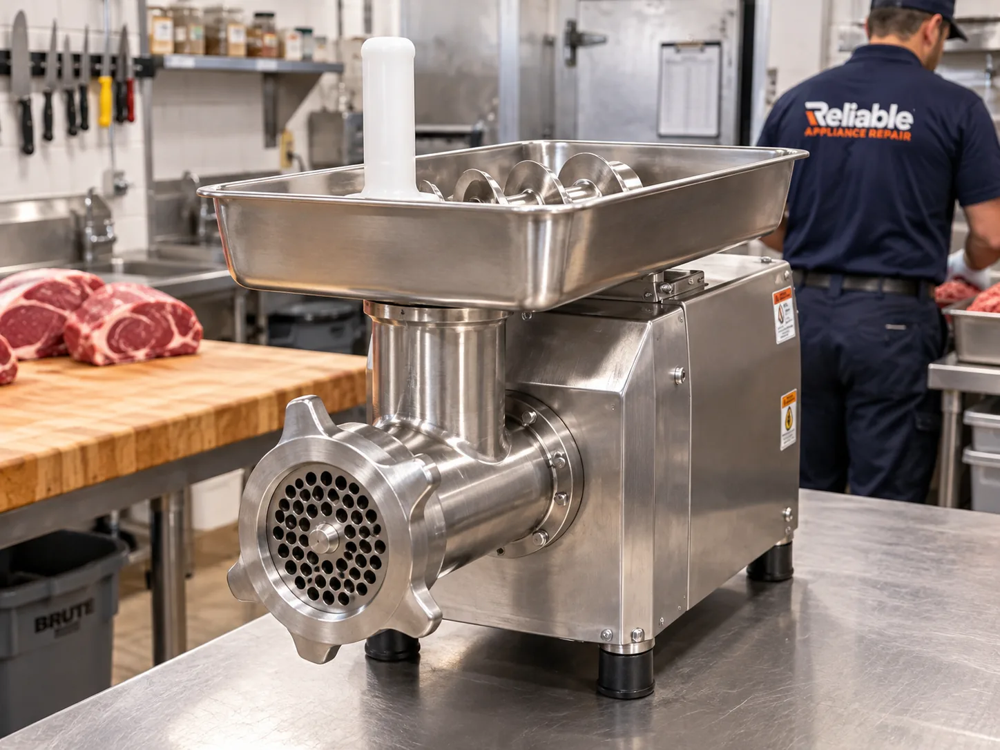Commercial meat grinder ready after motor and drive service in Tampa Bay