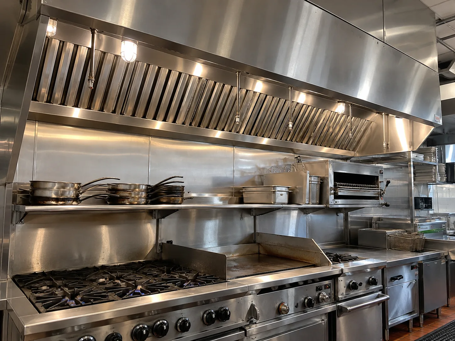 Commercial kitchen hood after airflow service