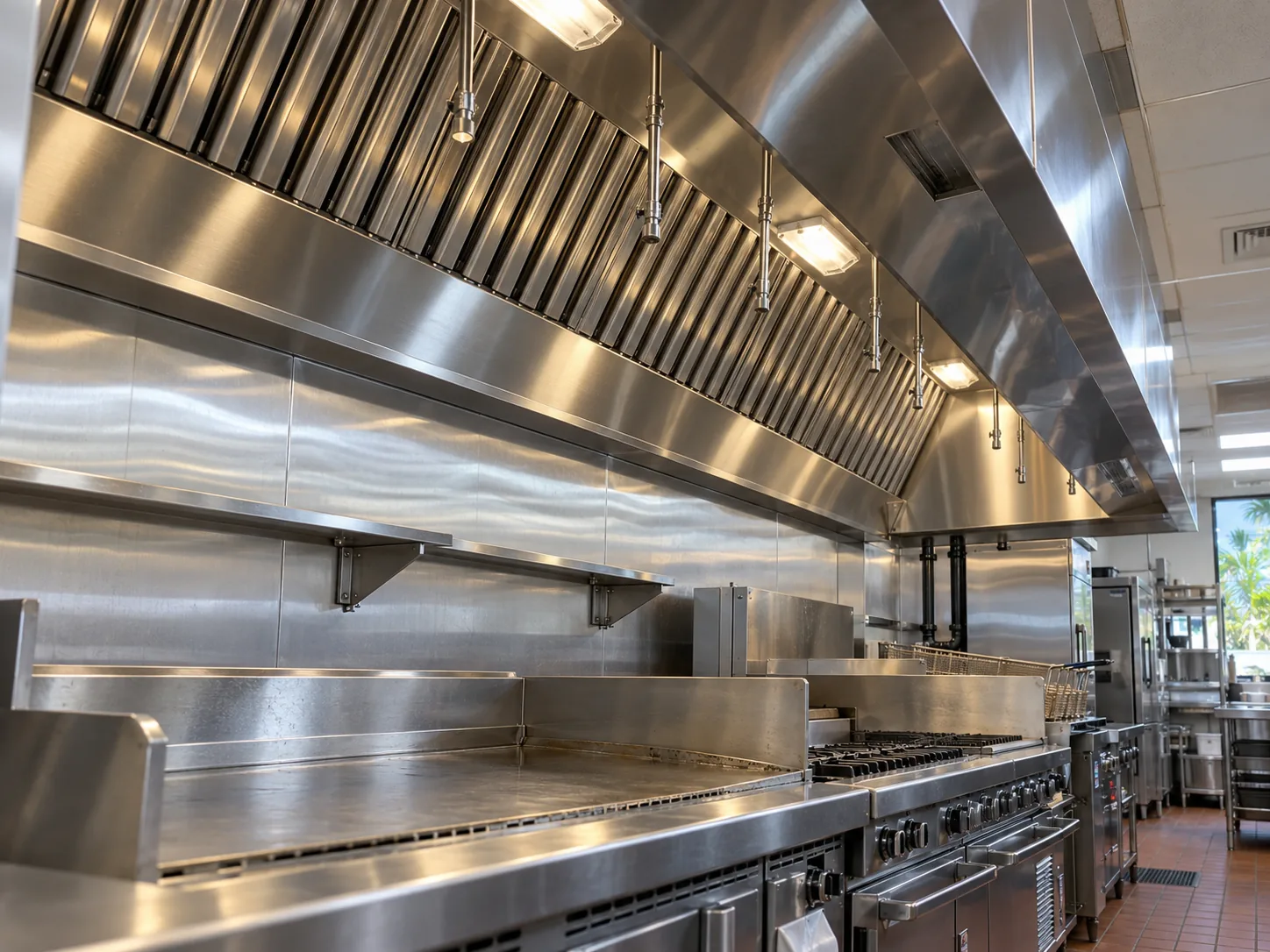 Commercial kitchen hood after airflow service