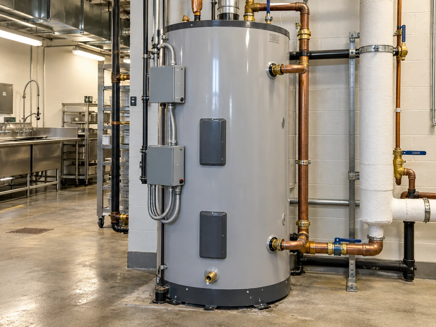 Commercial tank water heater after recovery service