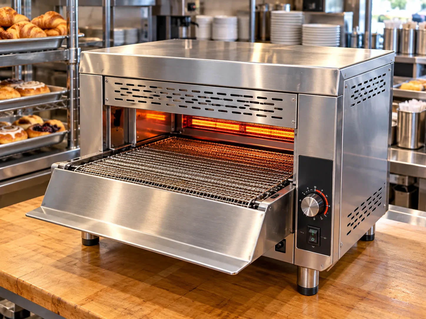 Commercial conveyor toaster after uneven browning service in a Tampa cafeteria