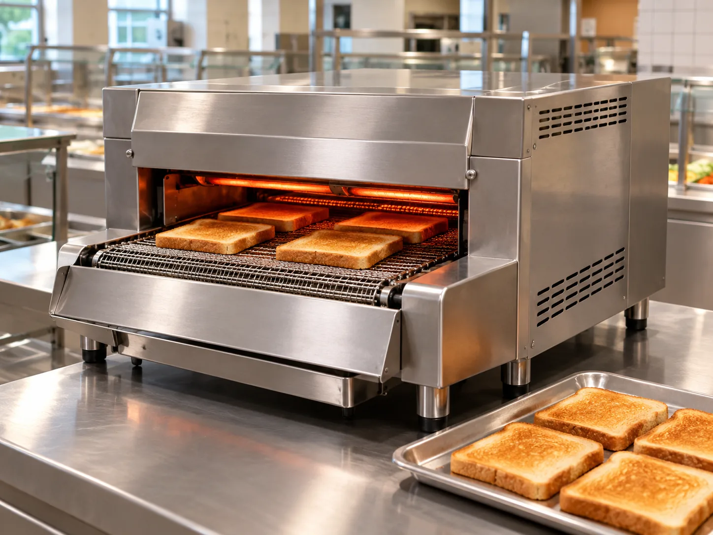 Commercial conveyor toaster after upper heating repair in a Brandon bakery