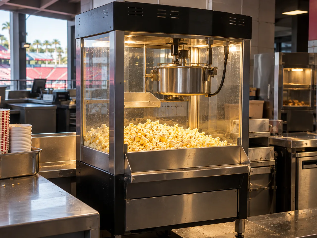 Commercial popcorn machine after agitator drive service in West Tampa
