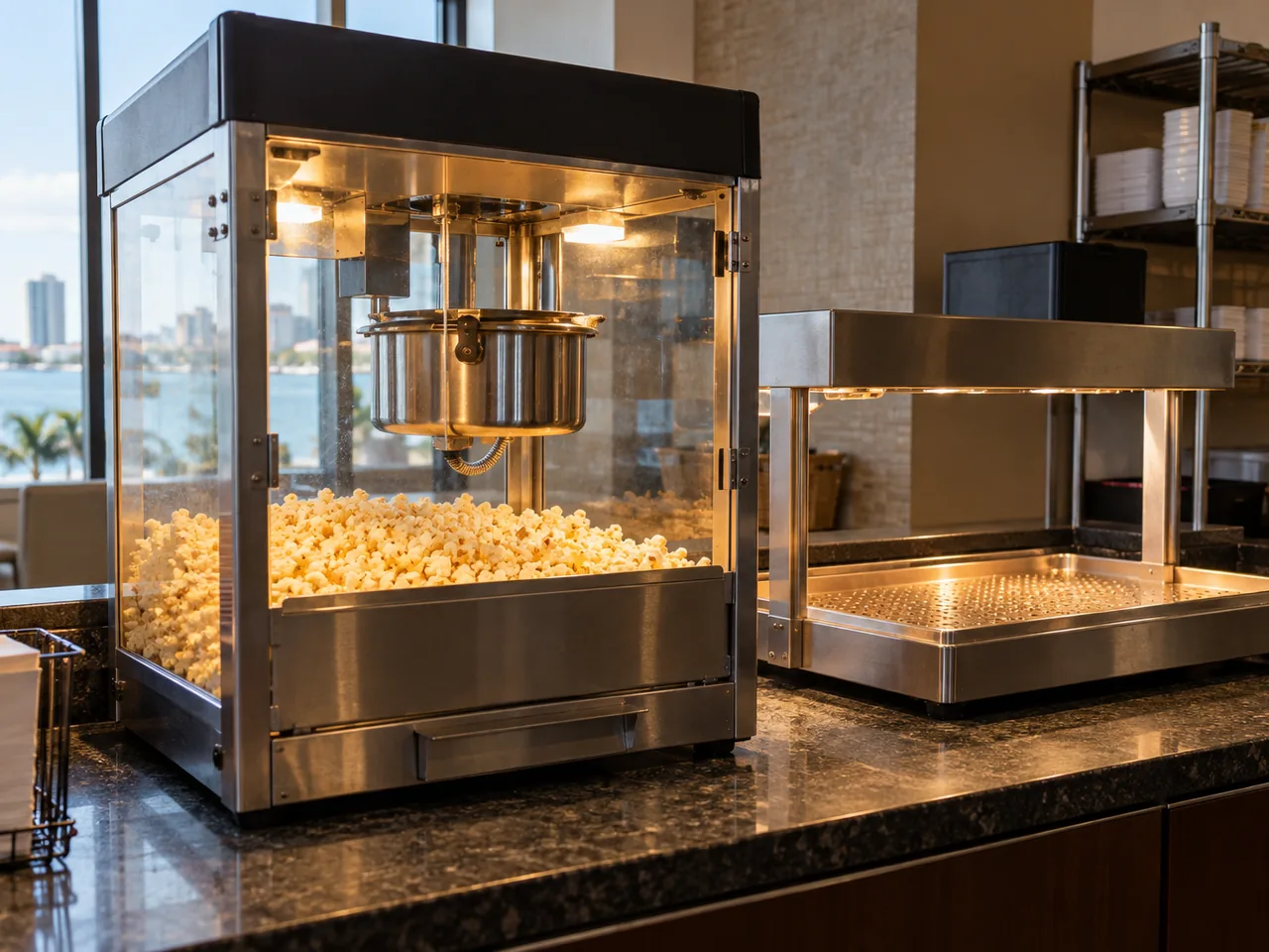 Commercial popcorn machine after warming deck repair in Clearwater