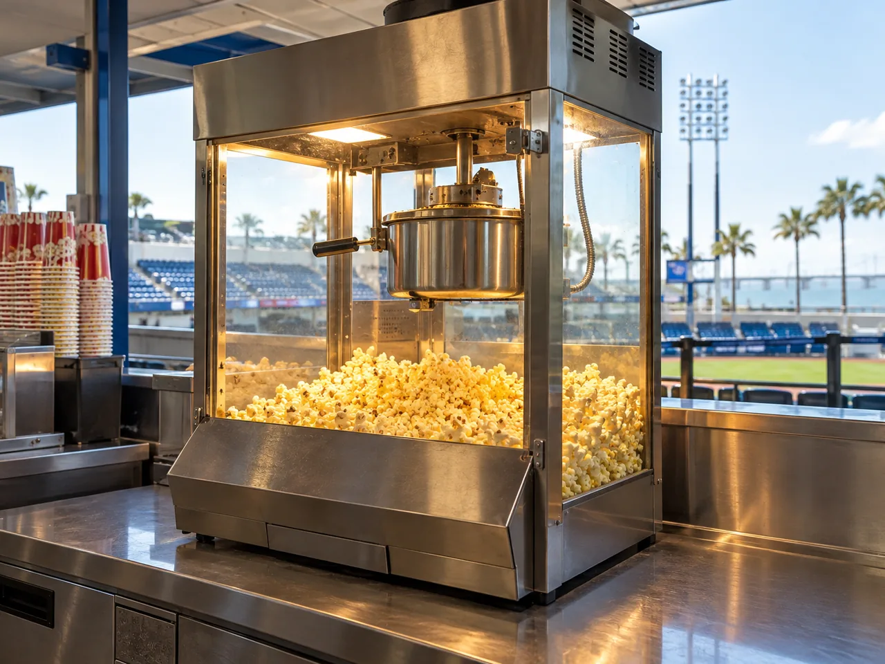 Commercial popcorn machine after uneven popping correction in Temple Terrace