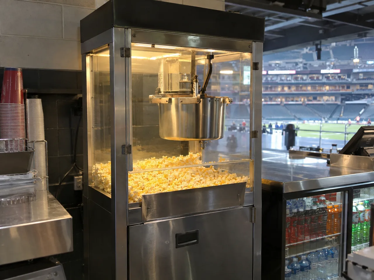 Commercial popcorn machine after agitator motor service in Atlanta