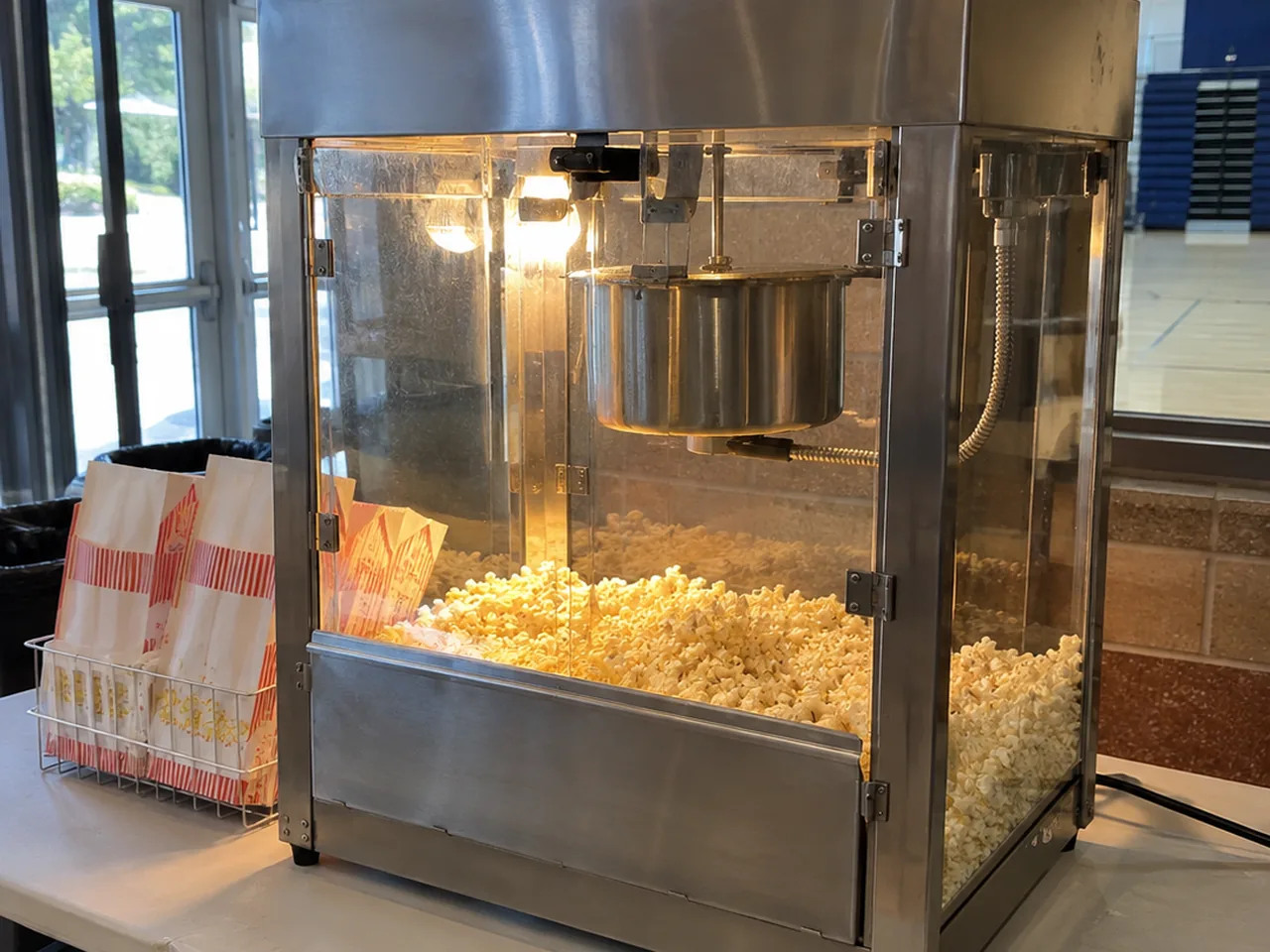 Commercial popcorn machine after warming deck service near Atlanta