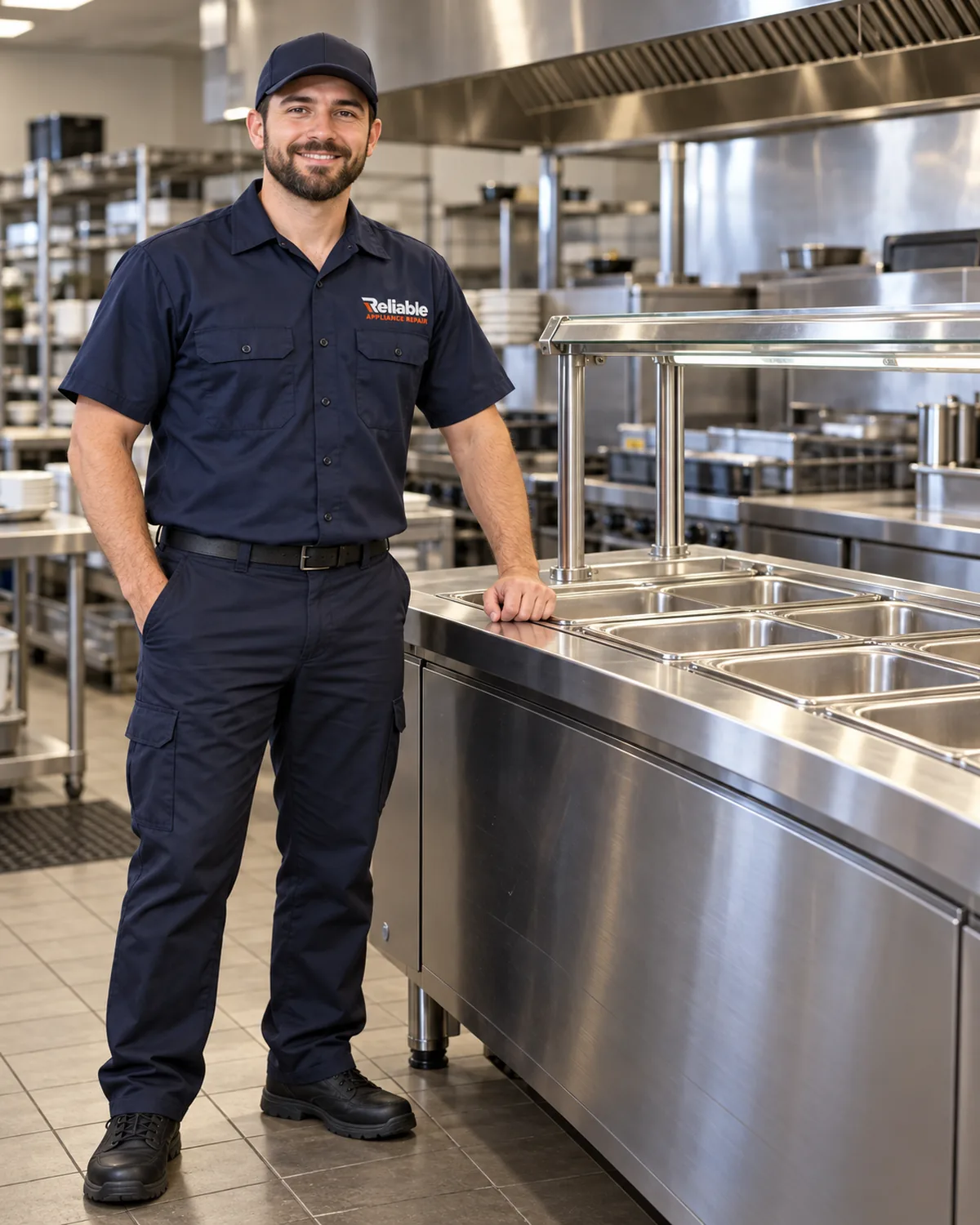 Reliable technician beside commercial hot food wells in Atlanta