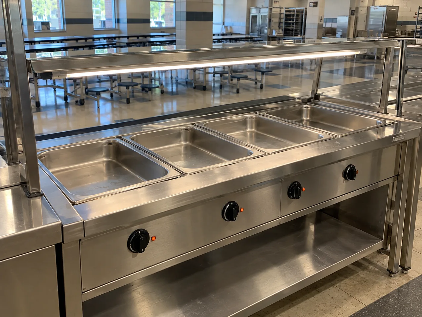 Four-well cafeteria unit after control service