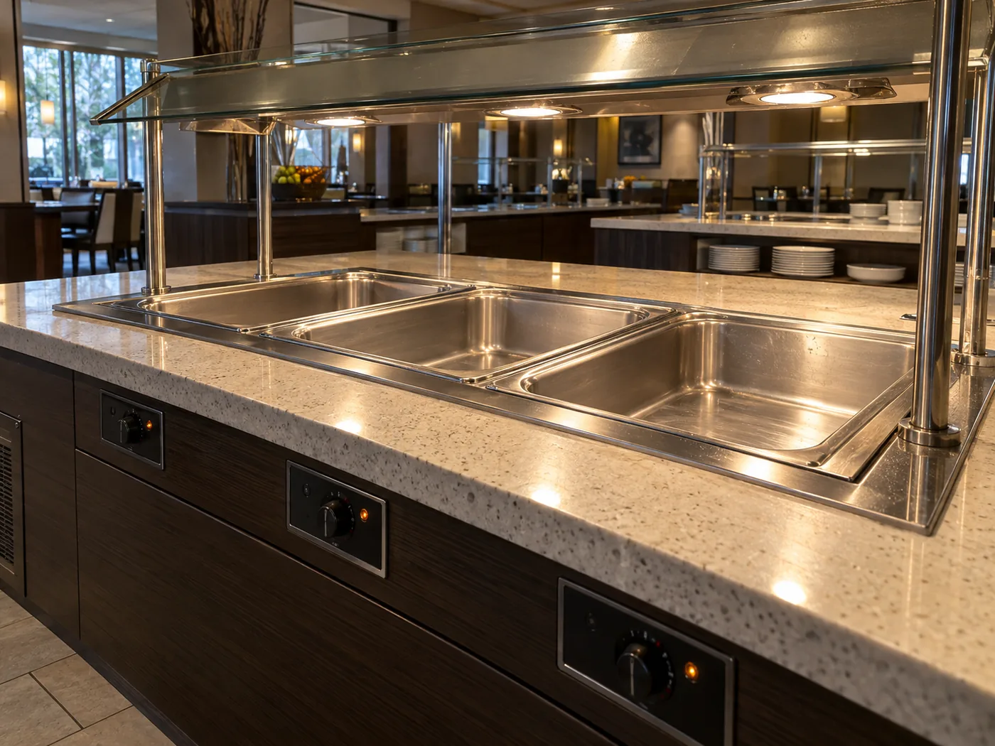 Hotel buffet wells after heat-up service
