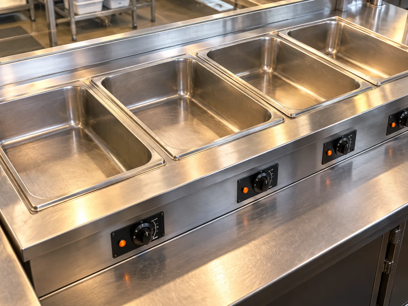 Drop-in four-well serving line after heating repair in Brandon