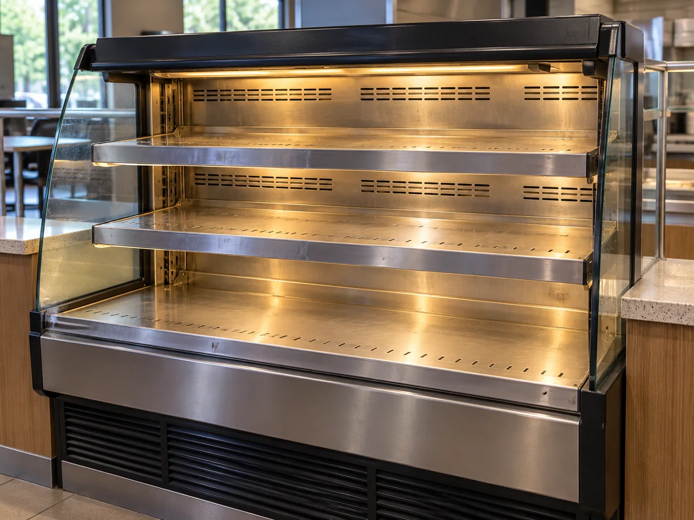 Heated grab-and-go merchandiser after repair