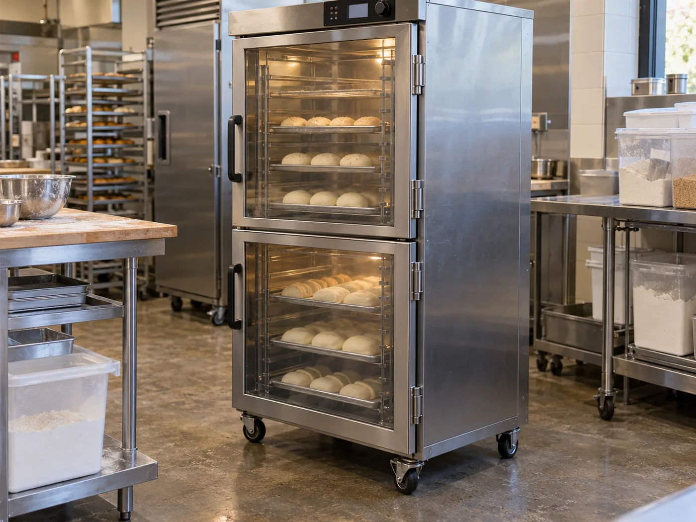 Glass-door proofing cabinet after temperature service
