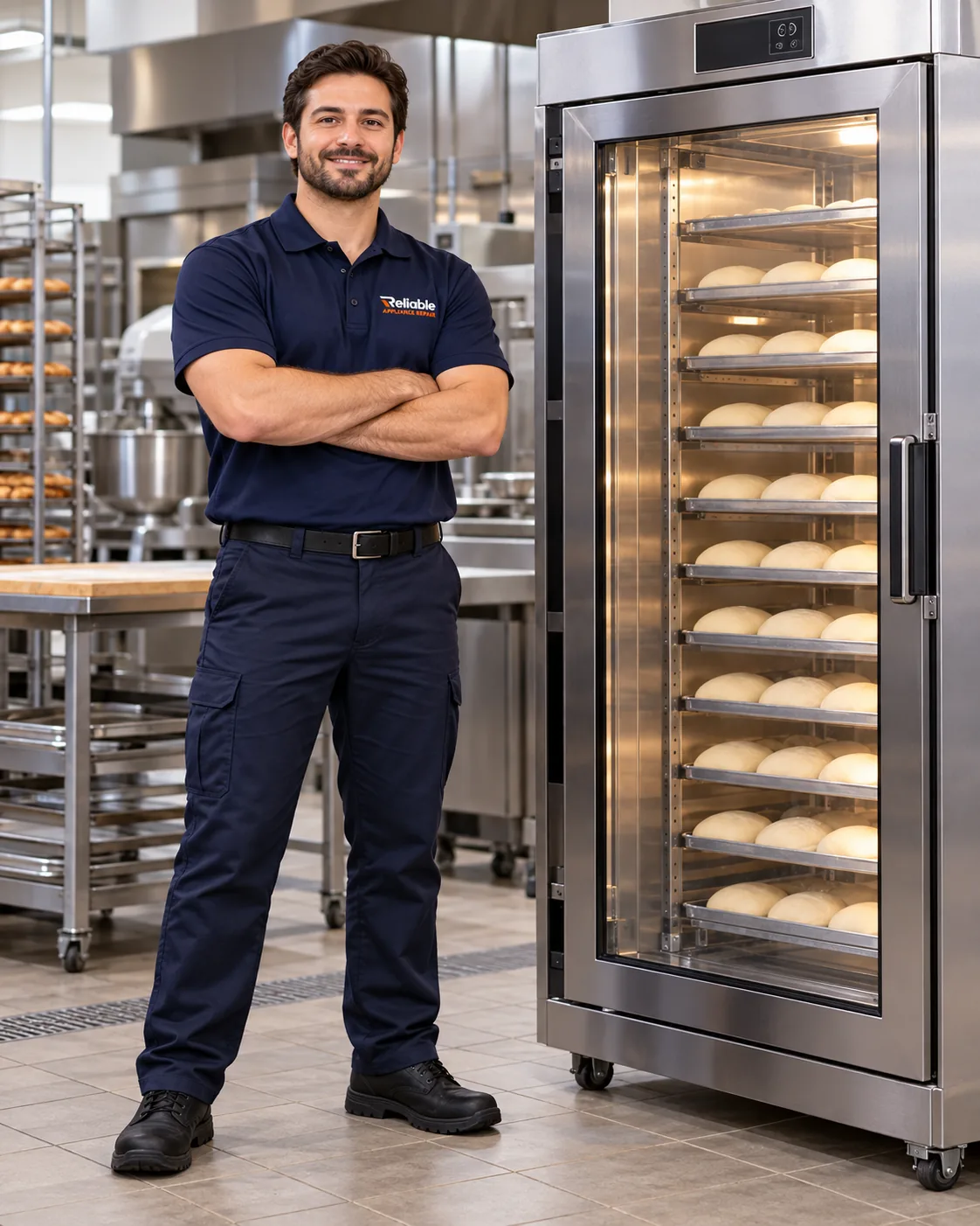 Reliable technician beside a commercial proofing cabinet in Tampa