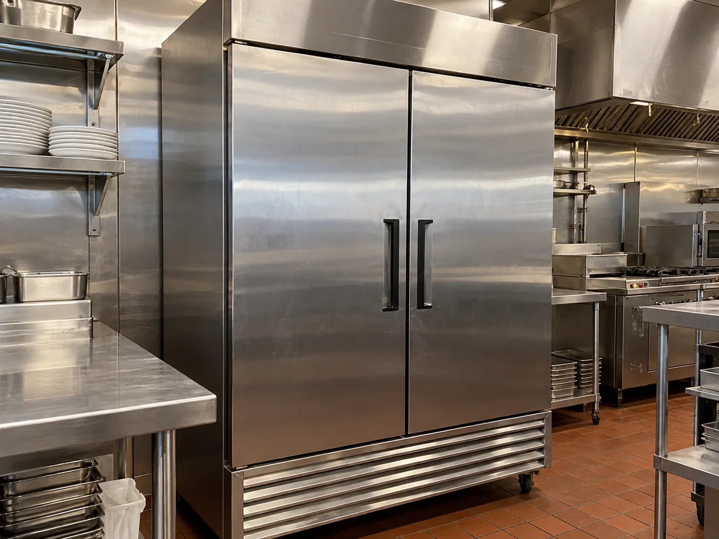 Two-door commercial reach-in refrigerator after cooling repair