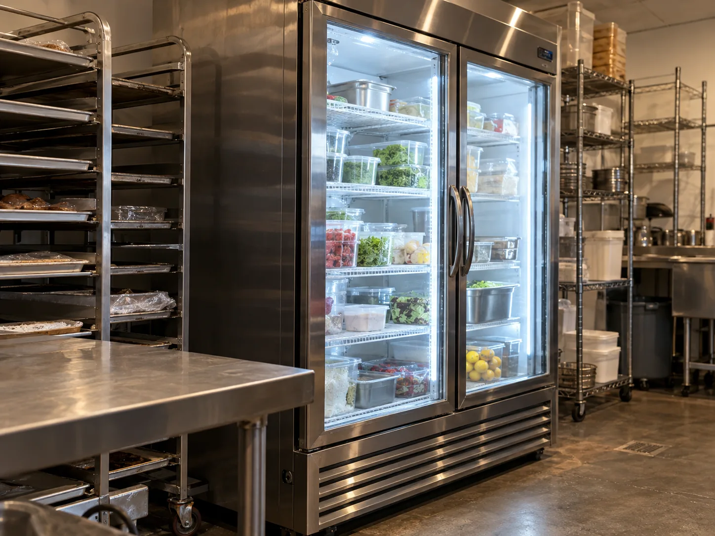 Glass-door commercial reach-in freezer after compressor startup repair