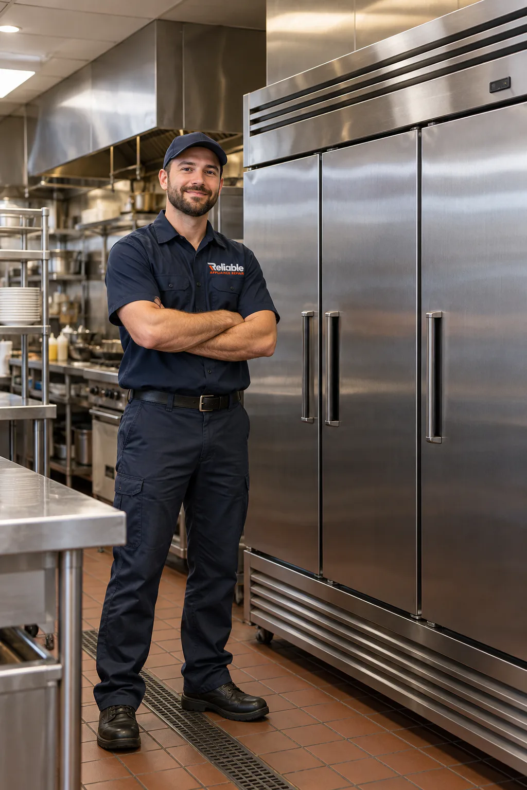 Reliable technician beside commercial reach-in refrigeration in Atlanta