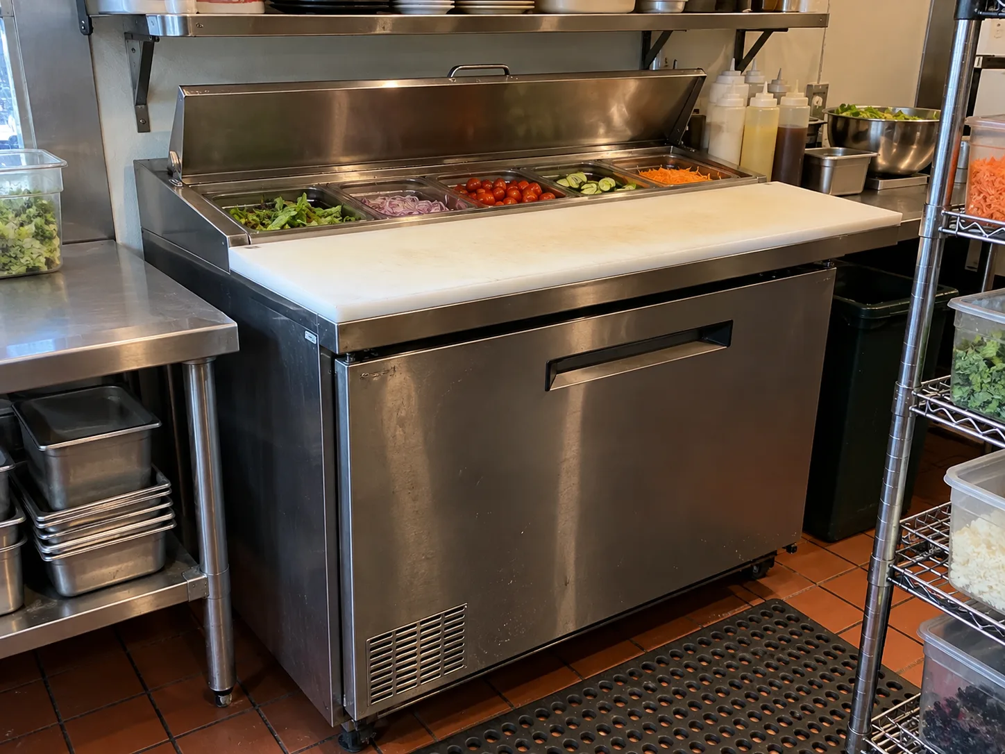 Compact salad prep refrigerator after evaporator fan repair in Sandy Springs
