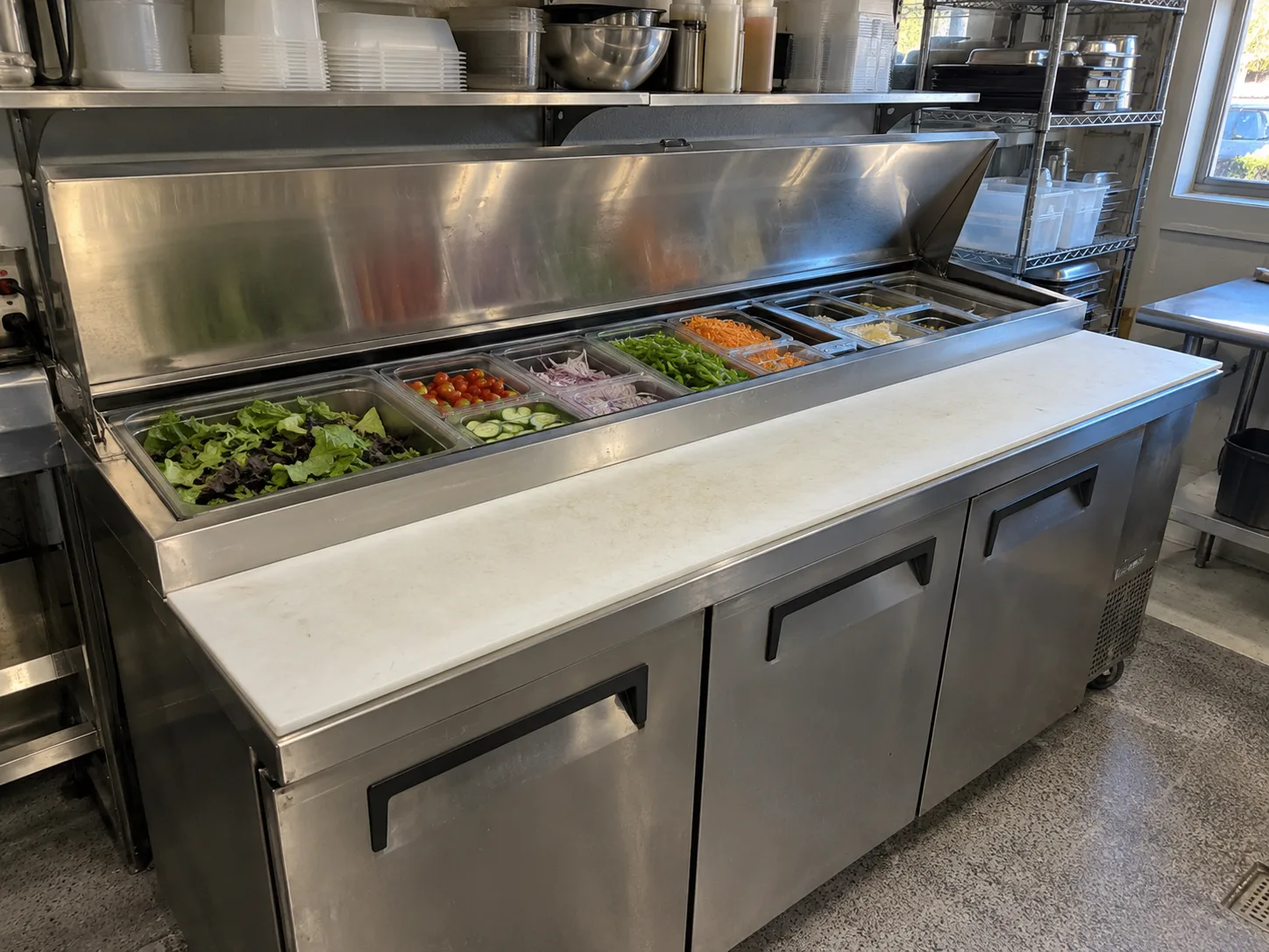 Salad prep table after cabinet cooling service in Westshore