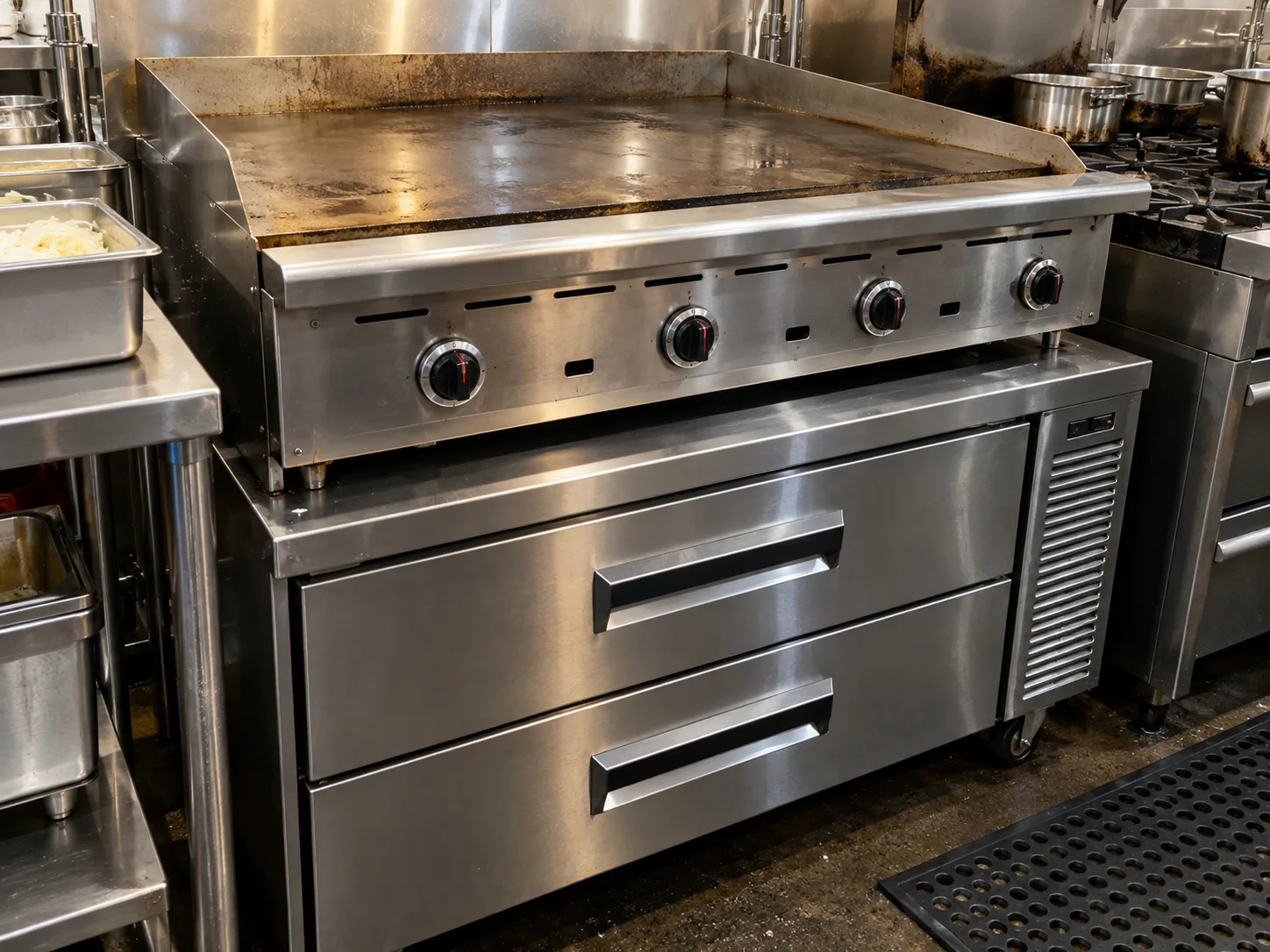 Two-drawer refrigerated chef base after temperature-control repair
