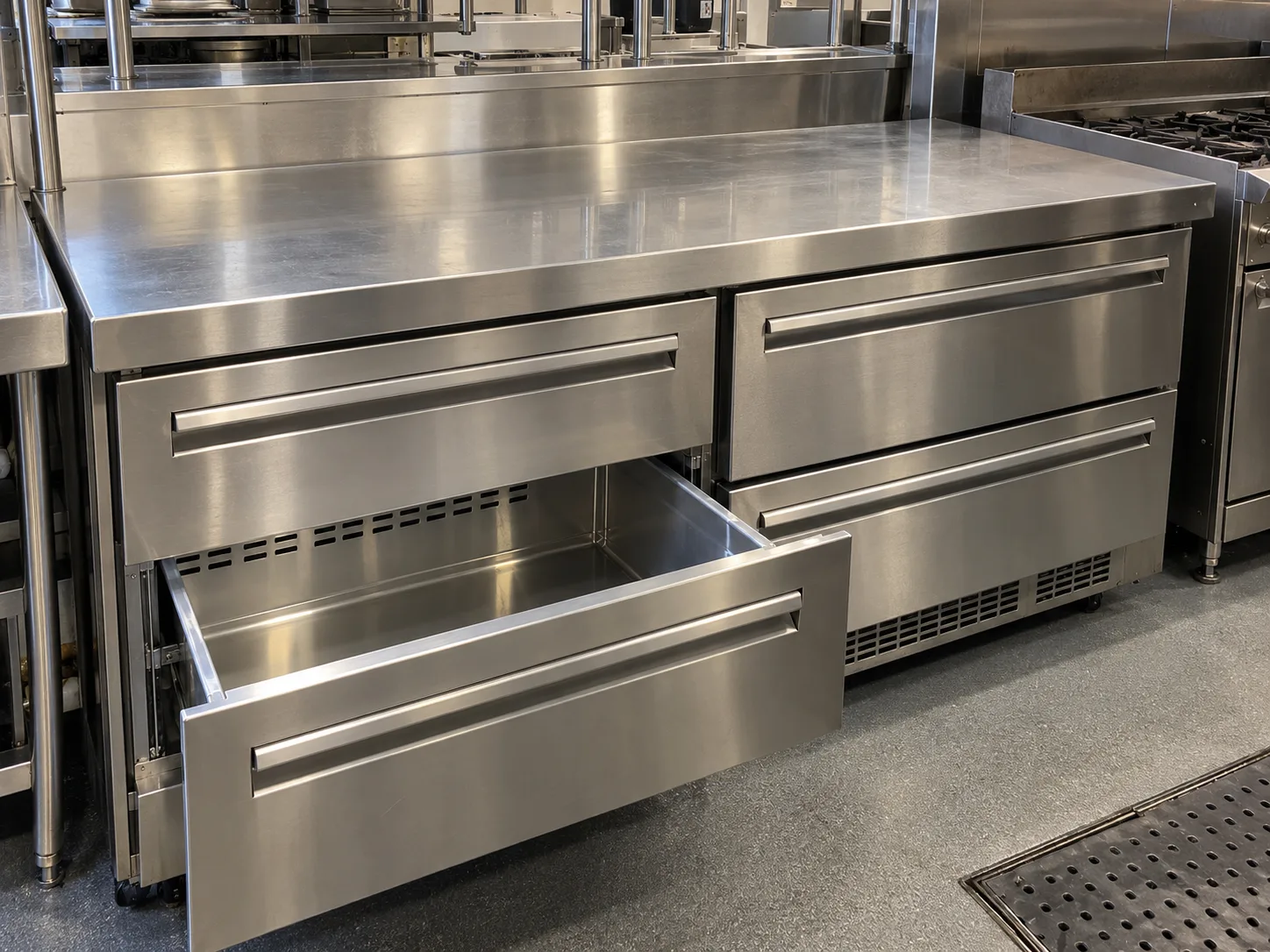 Six-drawer chef base after compressor startup repair