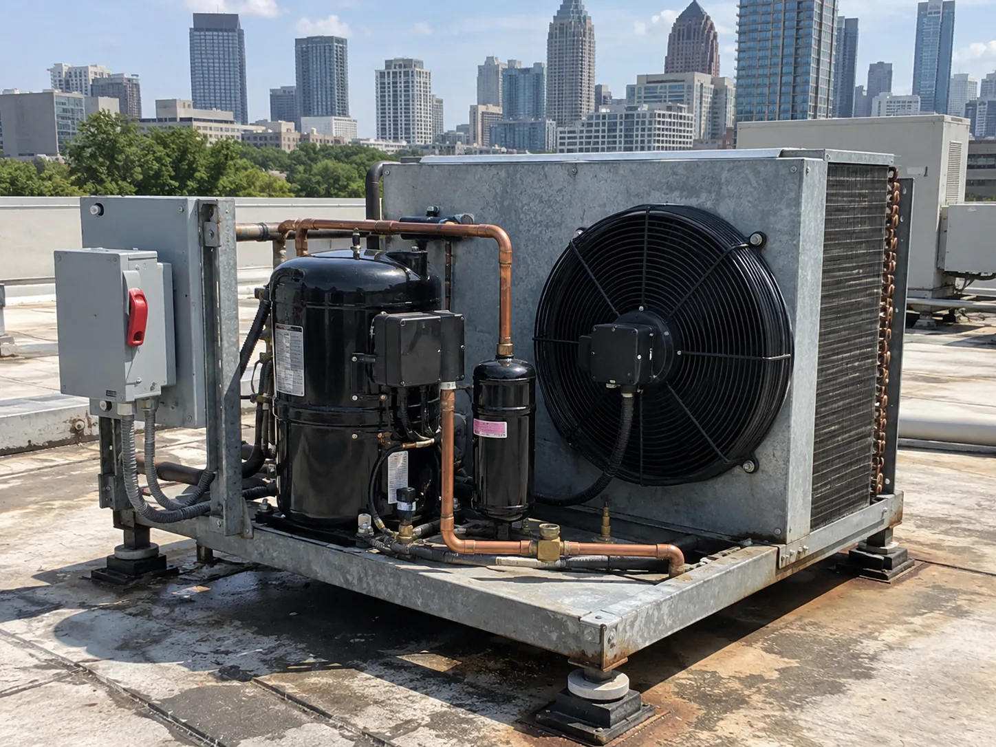Commercial refrigeration condensing unit after airflow service