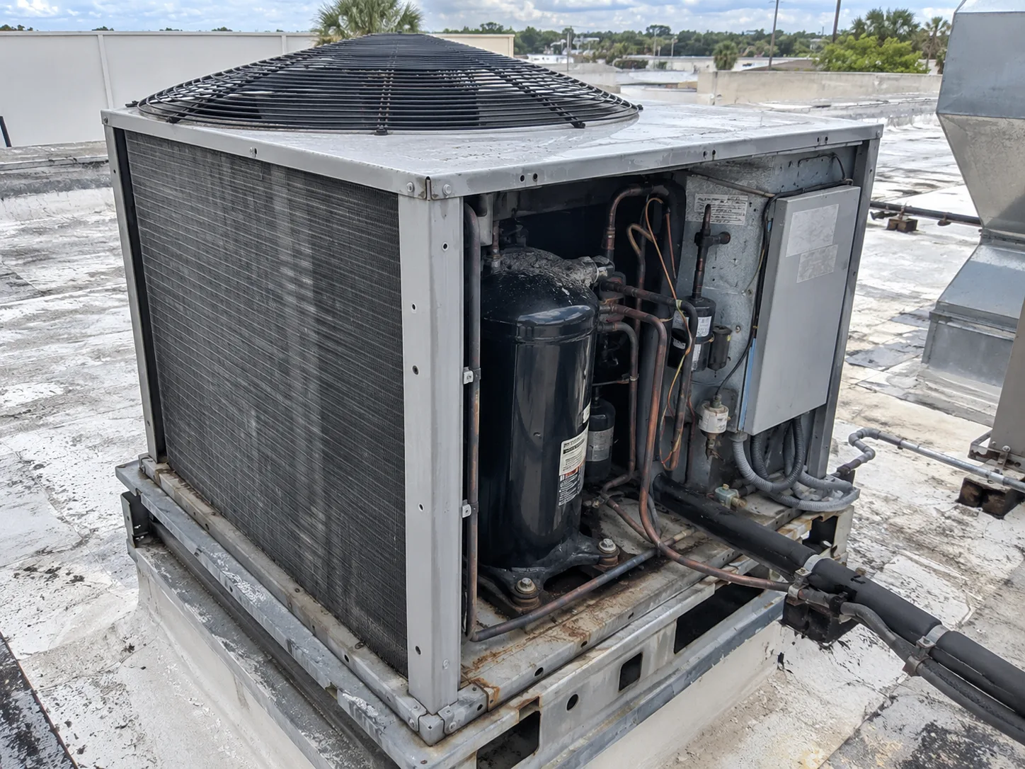 Rooftop commercial condensing unit after startup service