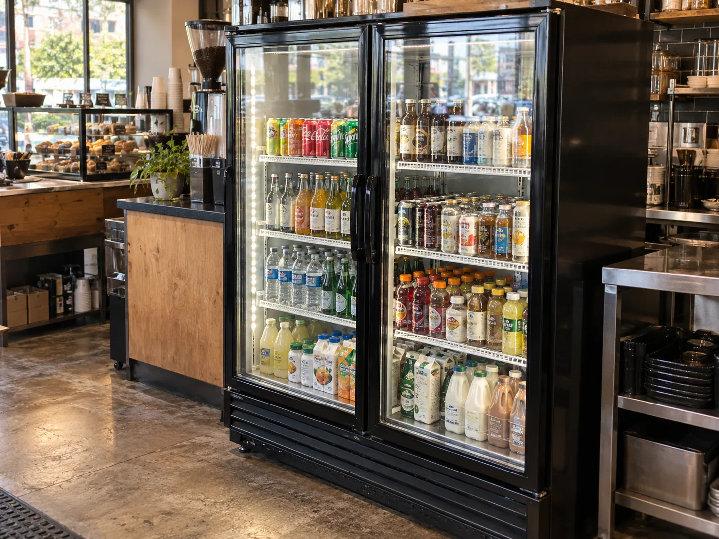 Two-door display cooler after condensation repair