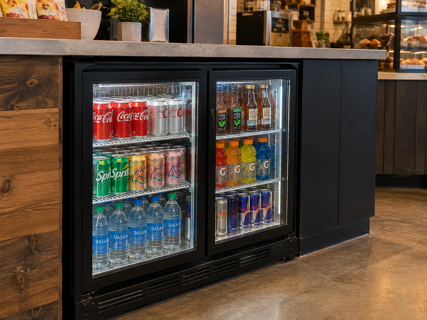 Two-door grab-and-go cooler after temperature control service in Brandon