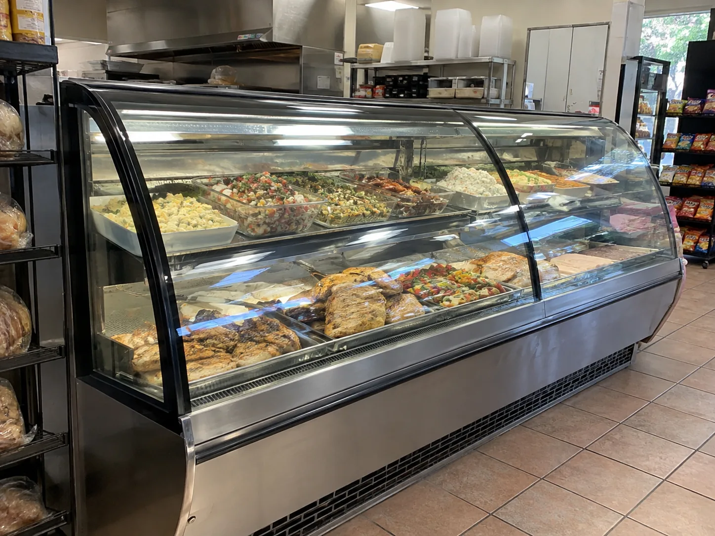 Refrigerated bakery showcase after cooling repair