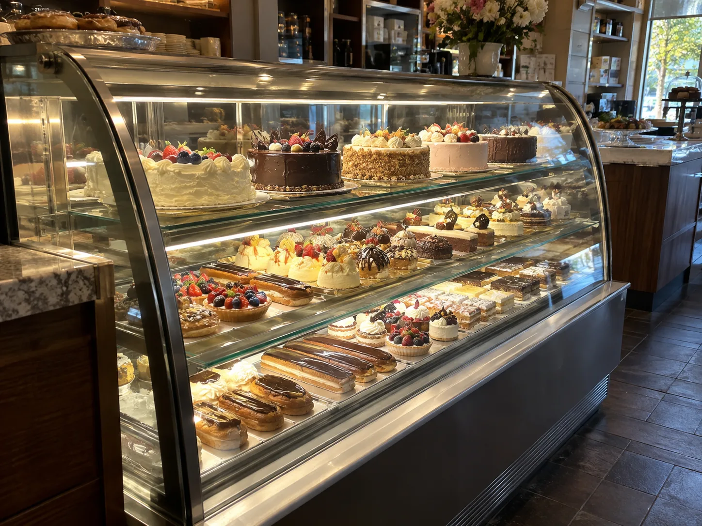 Commercial bakery display showcase after service