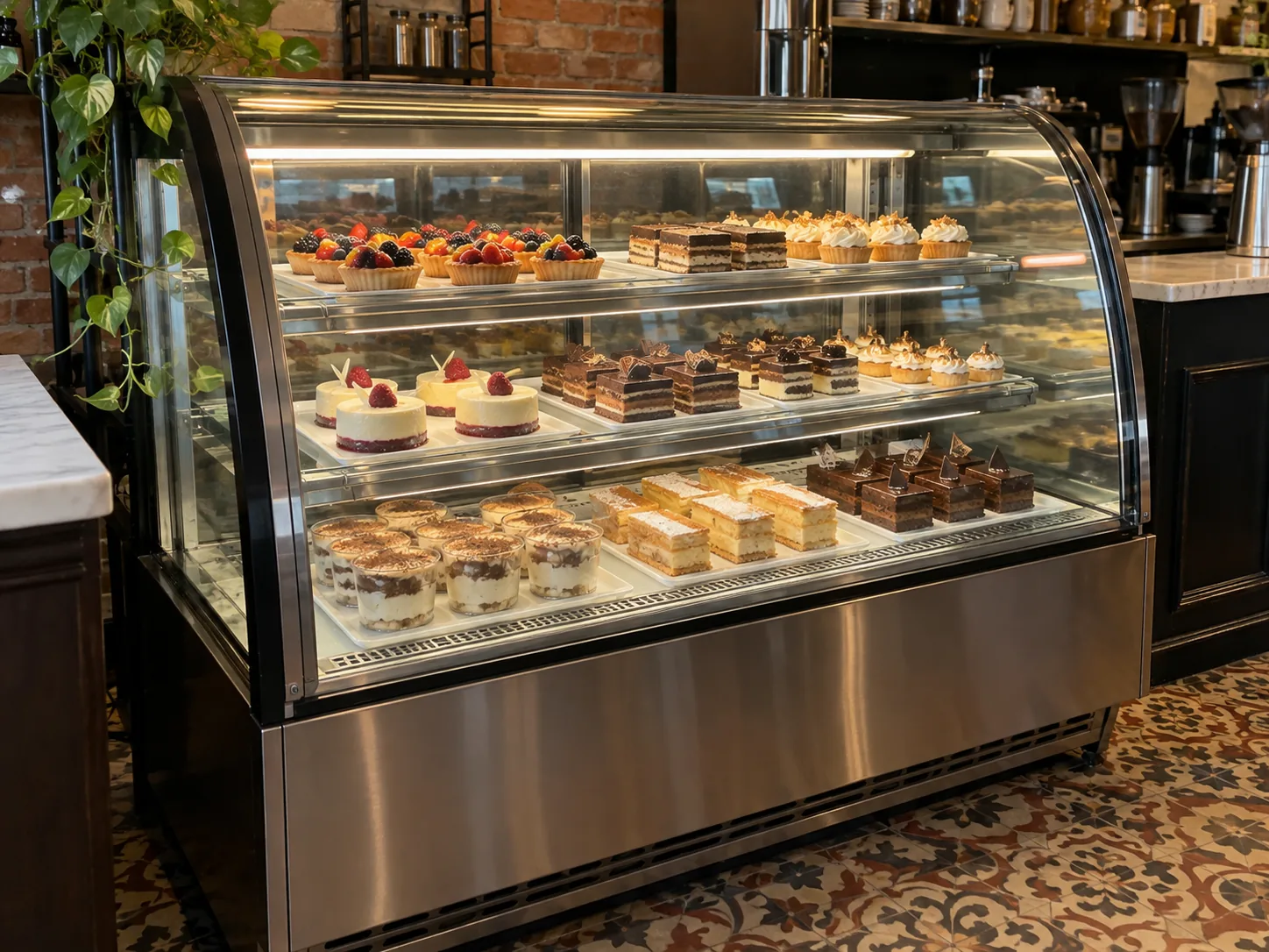 Refrigerated pastry showcase after service