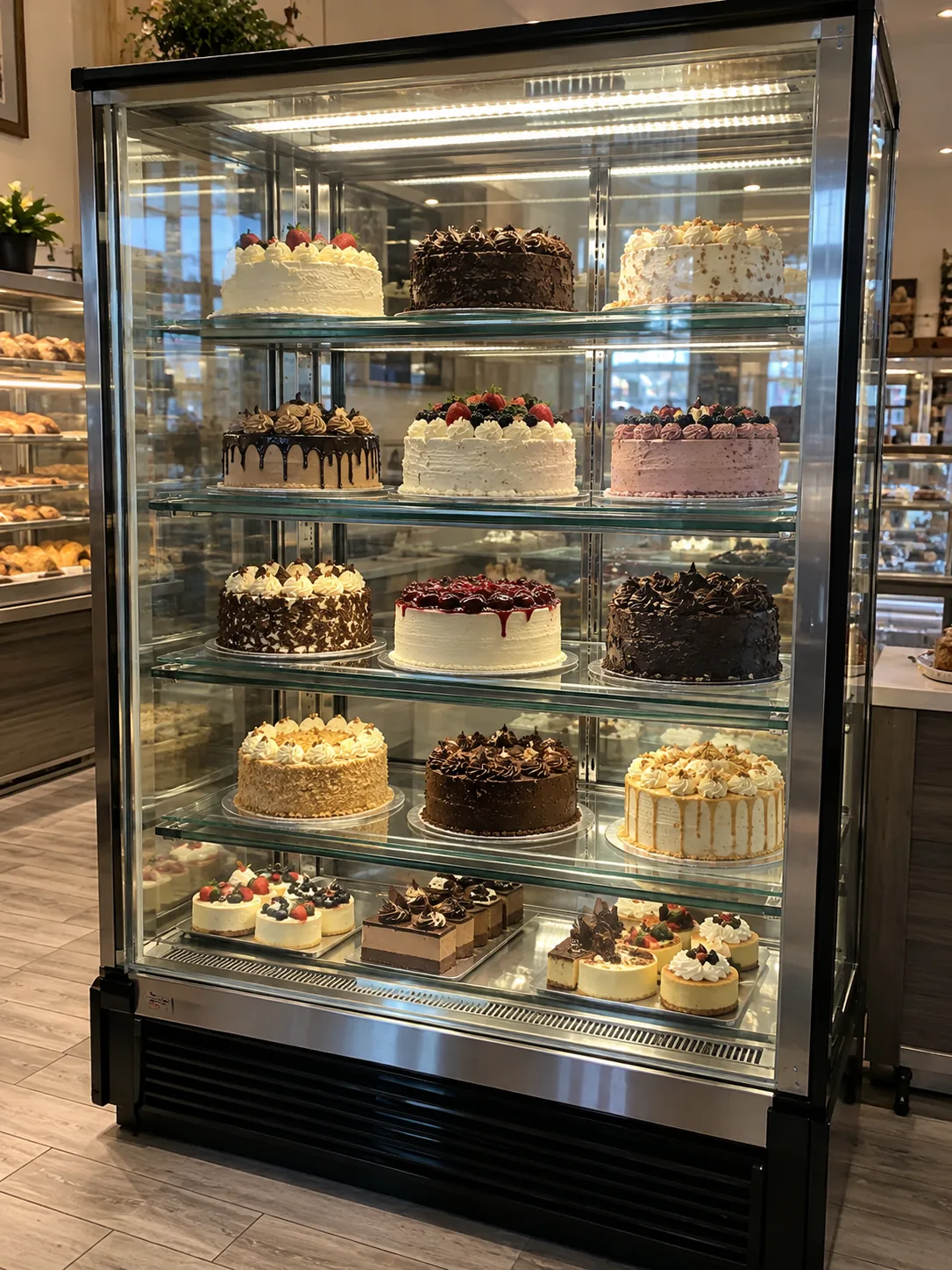 Refrigerated cake display refrigerator after service