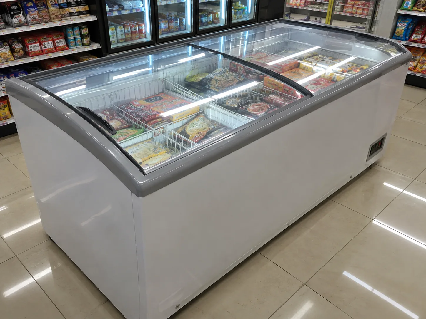 Commercial glass-lid freezer after seal service