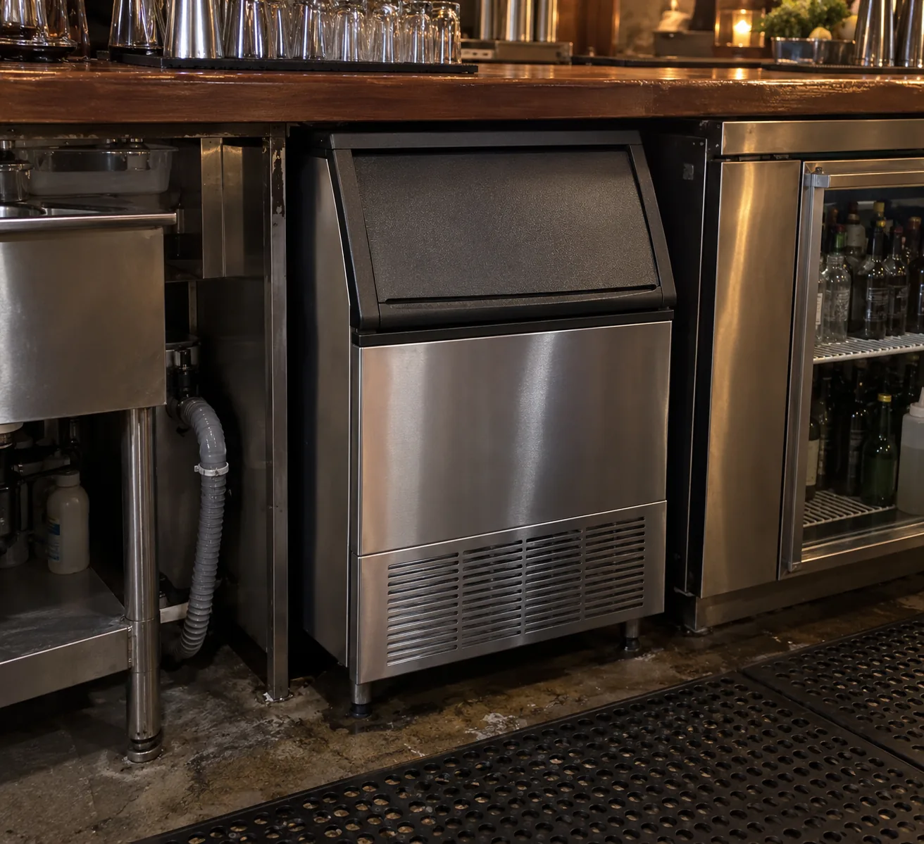Undercounter commercial ice maker after cooling repair
