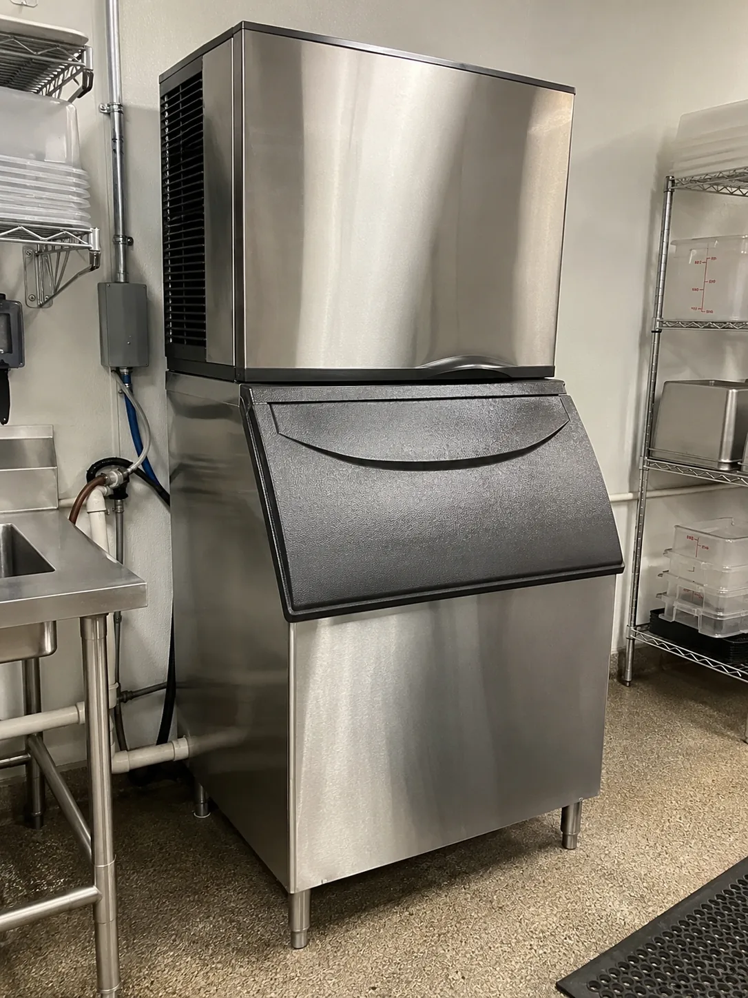 Commercial nugget ice machine after water-flow service