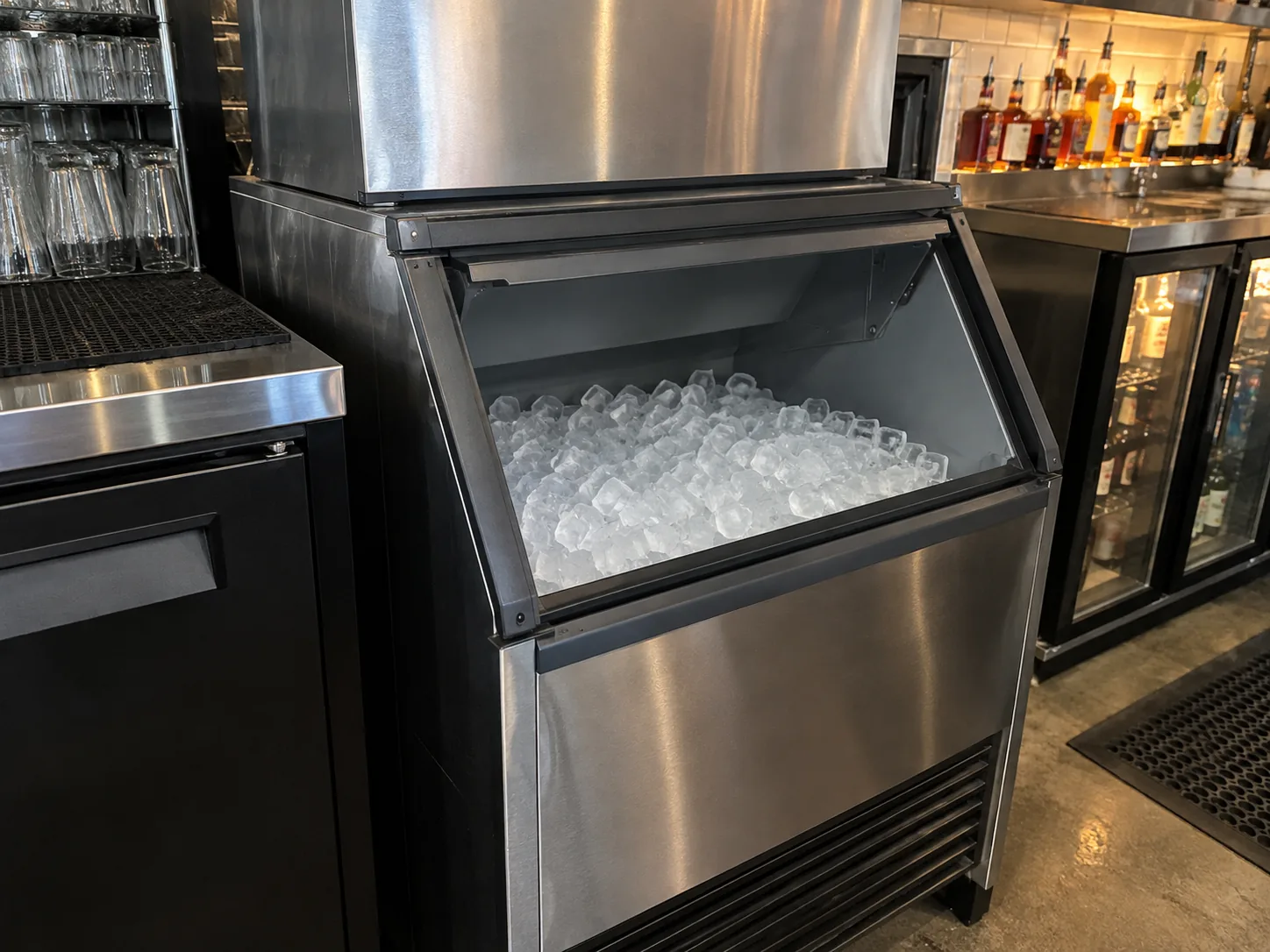 Commercial cube ice machine after harvest service