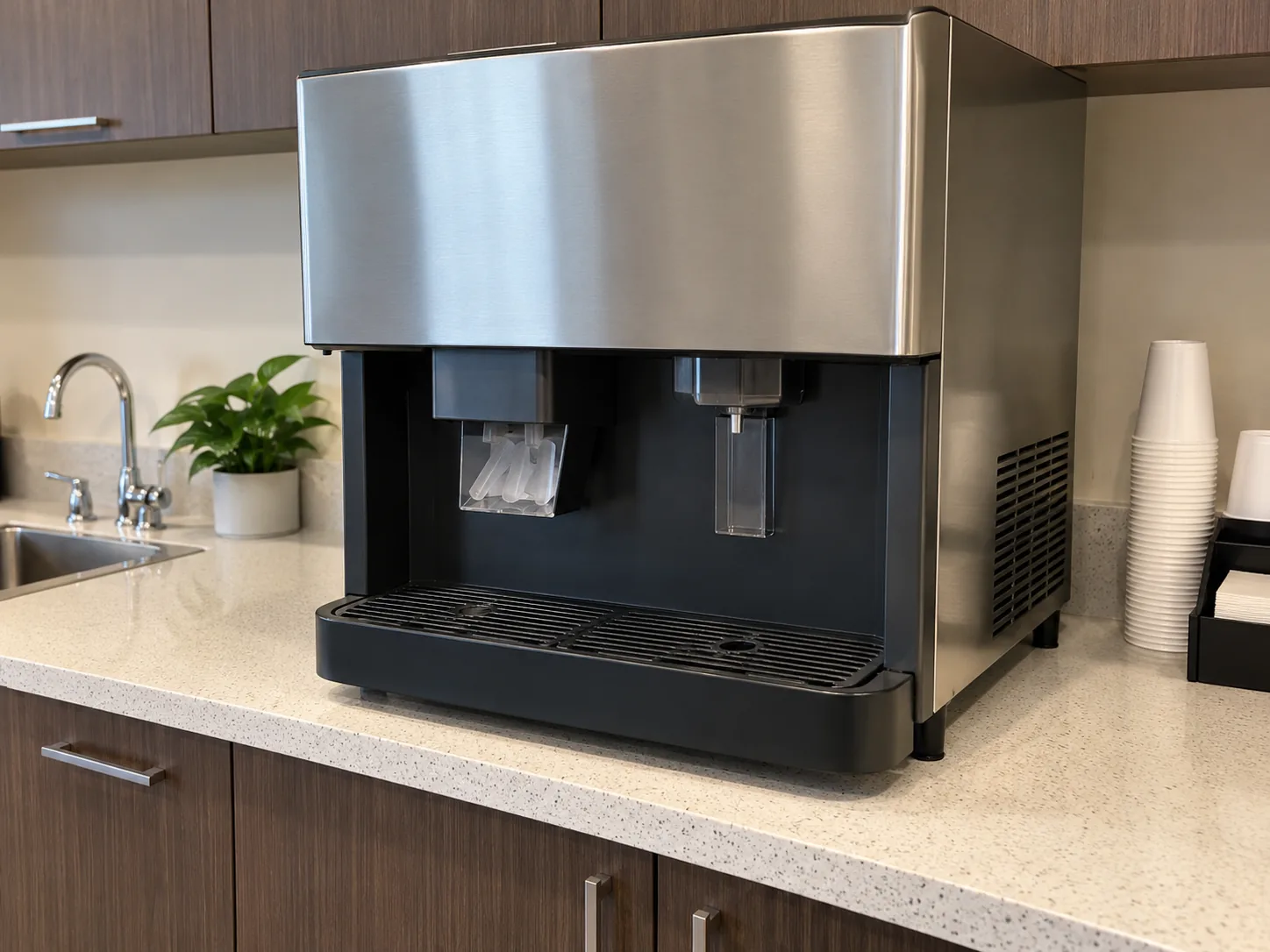 Countertop ice and water dispenser after service