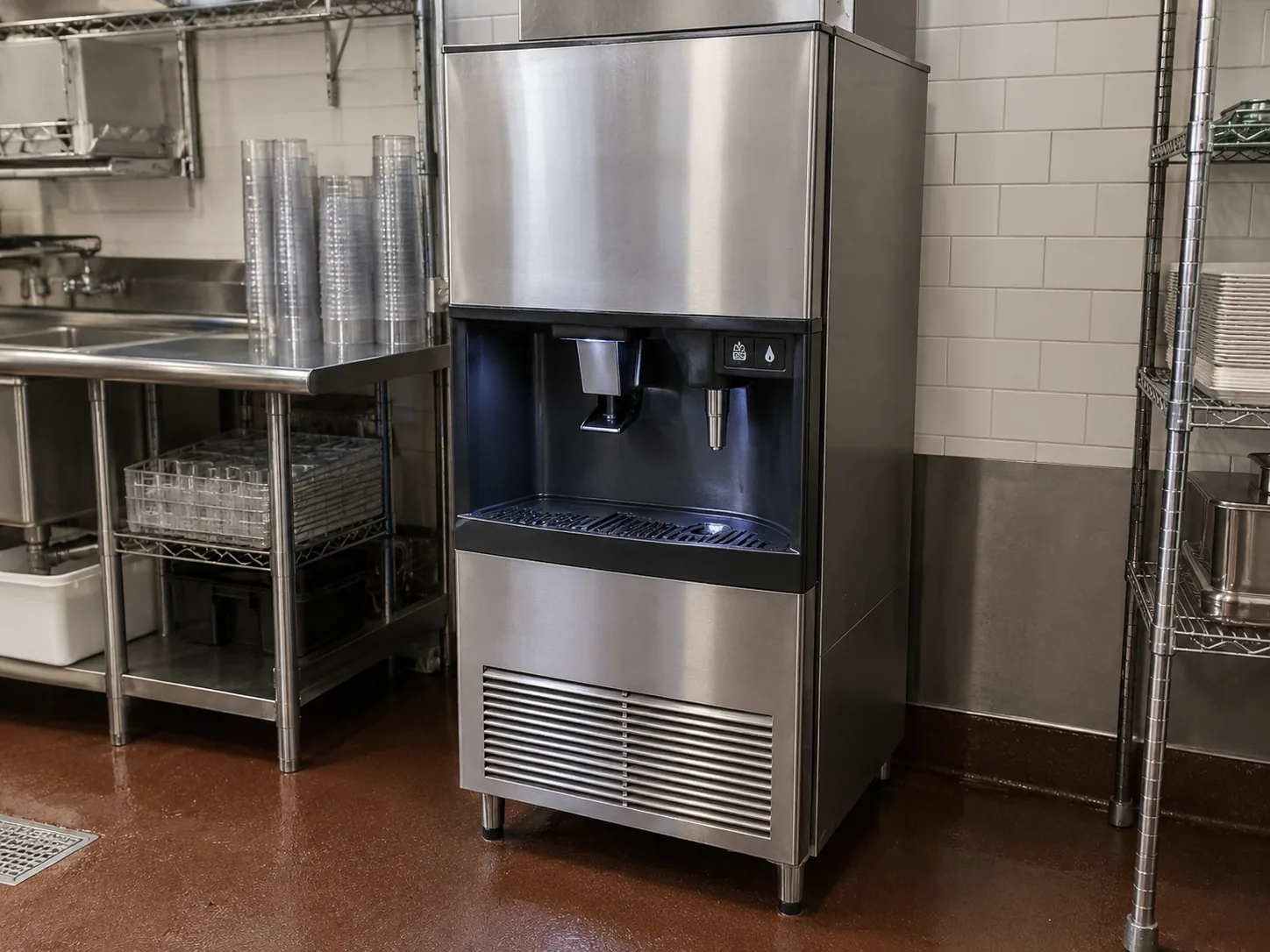 Integrated ice and water dispenser after service